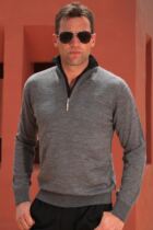 Glenmuir Glencoe Zip Neck Merino Blend Sweater with Button Placket Detail
