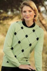 Ladies Fashion Shaped Fit Diamond Pattern Lambswool Sweater Bella In 3 Colours