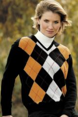 Ladies Fashion Argyle Diamond Pattern V Neck Lambswool Sweater Shannon In 3 Colours