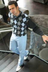 Mens Lambswool V-Neck Aldeburgh Sweater Diamond Patterned In 3 Colours