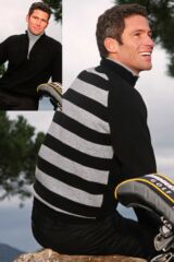 Mens Lambswool Zip Front Alwoodley Cardigan Stripe Back Panel In 3 Colours