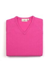 Ladies Brunton Lambswool V Neck Classic Golf Sweater In 20 Colours Hot Pink XS