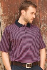 Mens Clunie Combed Cotton Striped Polo Golf Shirt In 3 Colours