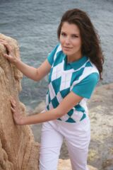 Ladies Cora Supersoft Diamond Pattern V Neck Cotton Golf Slipover In 2 Colours