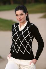 Ladies Erin Supersoft Diamond Pattern V Neck Cotton Golf Sweater Cora In 3 Colours