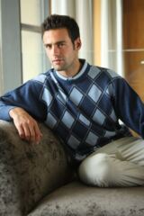Mens Lambswool Crew Neck Ferndown Sweater Diamond Patterned In 3 Colours