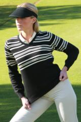 Ladies Fashion Striped V-Neck Cotton Sweater Fiona in 4 Colours