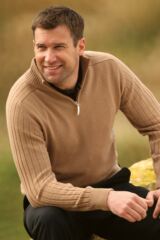 Mens Hoy Lambswool Zip Neck Ribbed Shoulder Golf Sweater In 6 Colours