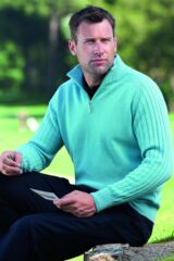 Mens Hoy Lambswool Zip Neck Ribbed Shoulder Golf Sweater In 8 Colours