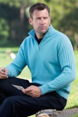 Mens Hoy Lambswool Zip Neck Ribbed Shoulder Golf Sweater In 8 Colours