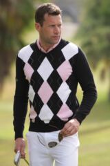 Glenmuir Ledmore 100% Supersoft Cotton Diamond Intarsia Design V Neck Sweater