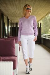 Ladies Fashion Cotton Striped V-Neck Sweater Samantha In 3 Colours