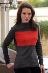 Glenmuir Selena 100% Lambswool Boat Neck Golf Sweater with Front Contrast Panel and Back Zip Neck Detail