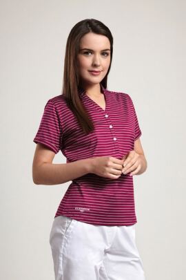 Glenmuir Ladies Nehru Collar Stripe Golf Polo Shirt