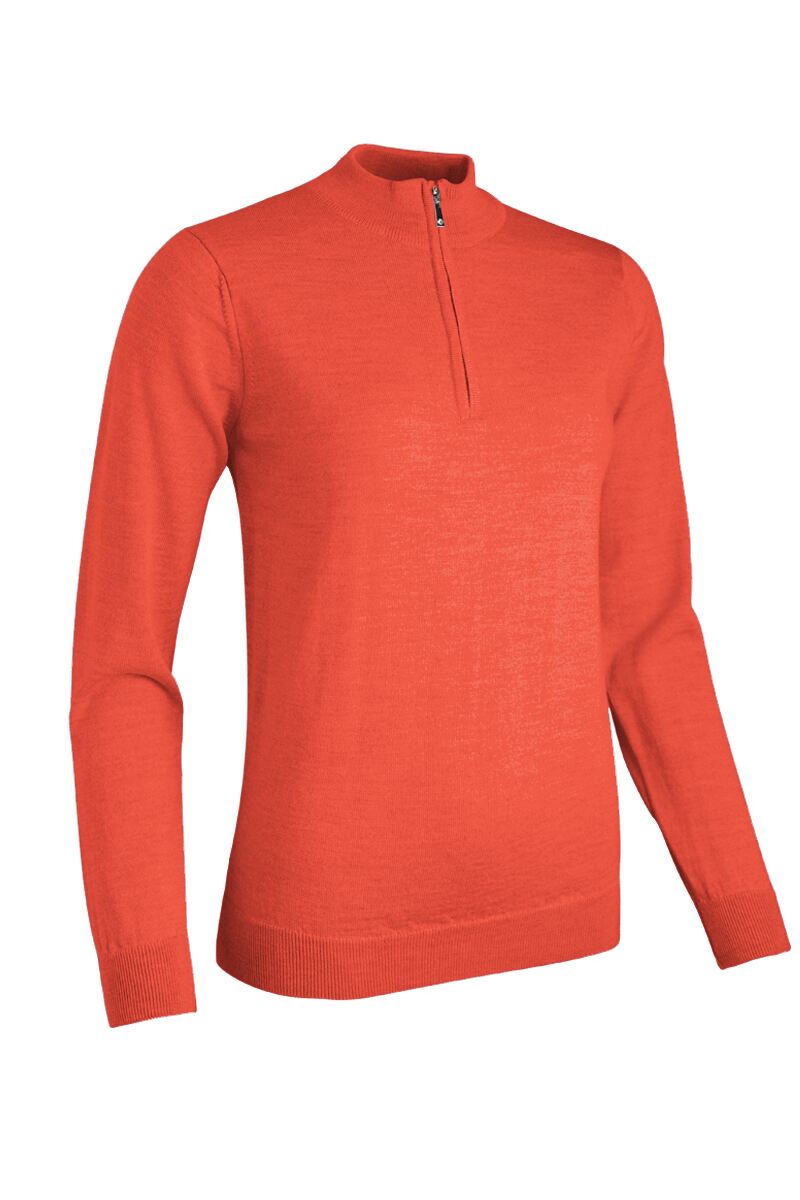 Ladies Quarter Zip Merino Wool Golf Sweater Apricot M
