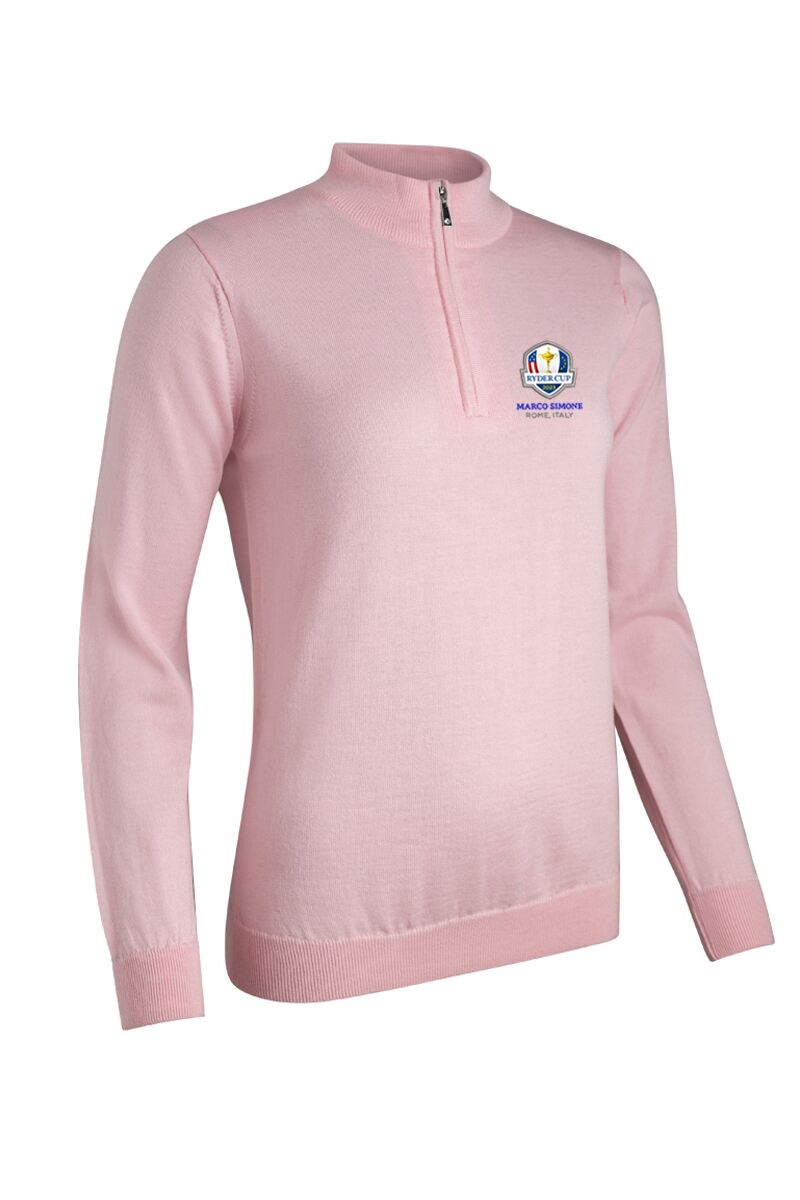 Official Ryder Cup 2025 Ladies Quarter Zip Merino Wool Golf Sweater Candy XXL