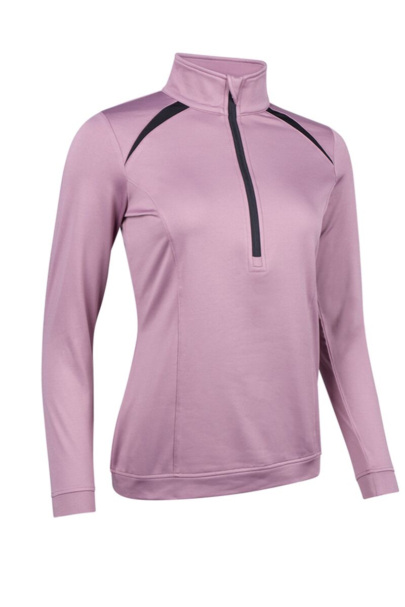 Ladies Quarter Zip Shoulder Panelled Performance Fleece Golf Midlayer Pink Haze/Black XXL