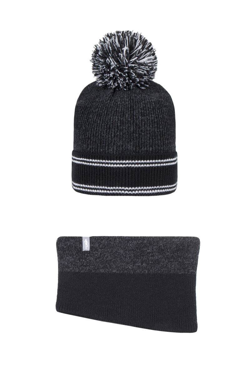 Ladies Golf Bobble Hat and Neck Warmer Gift Box Sale Black/Charcoal One Size