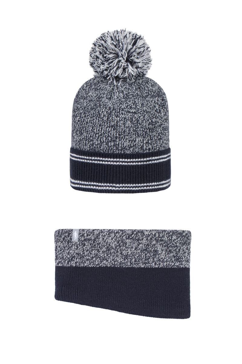 Ladies Golf Bobble Hat and Neck Warmer Gift Box Sale Navy/Light Grey One Size