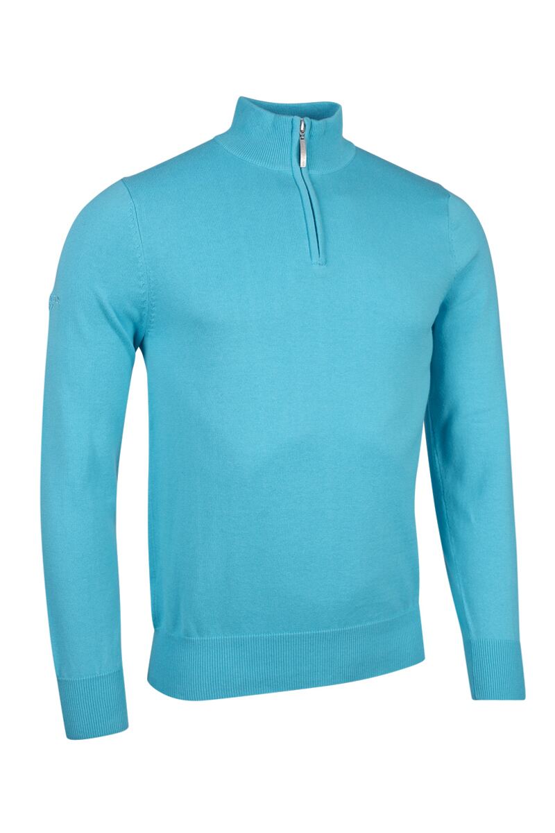 Mens Quarter Zip Lightweight Cotton Golf Sweater Aqua XL