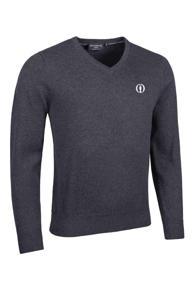The Open Mens V Neck Cotton Golf Sweater Charcoal Marl S