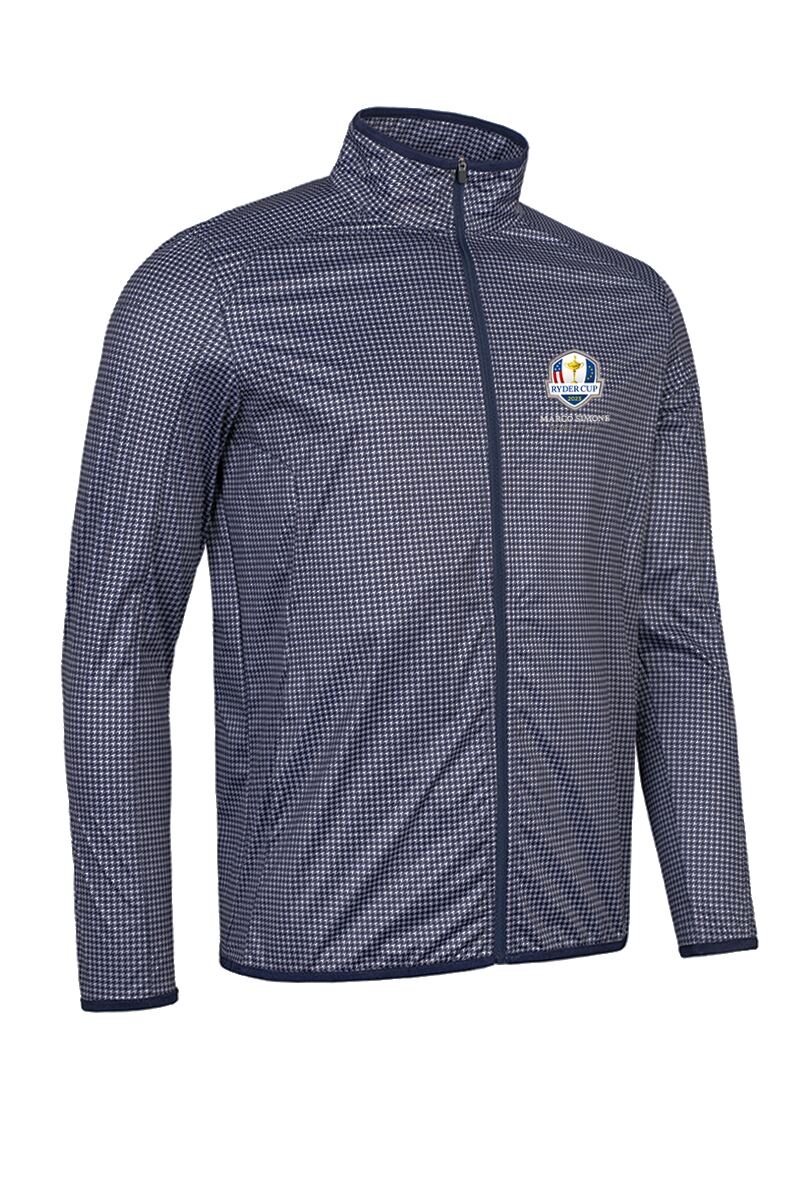 Official Ryder Cup 2025 Mens Zip Front Water Repellent Golf Jacket Light Grey/Navy Houndstooth M