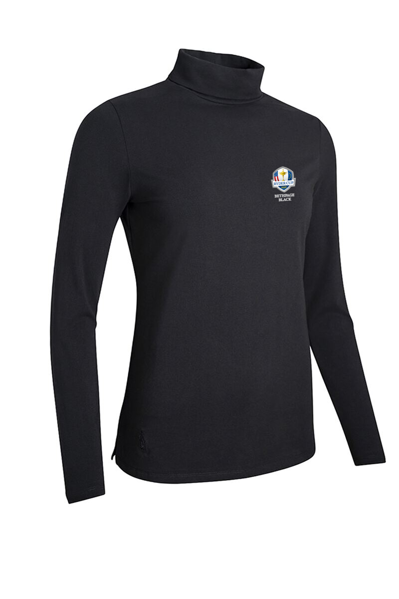 Official Ryder Cup 2025 Ladies Long Sleeve Cotton Roll Neck Golf Shirt Black S