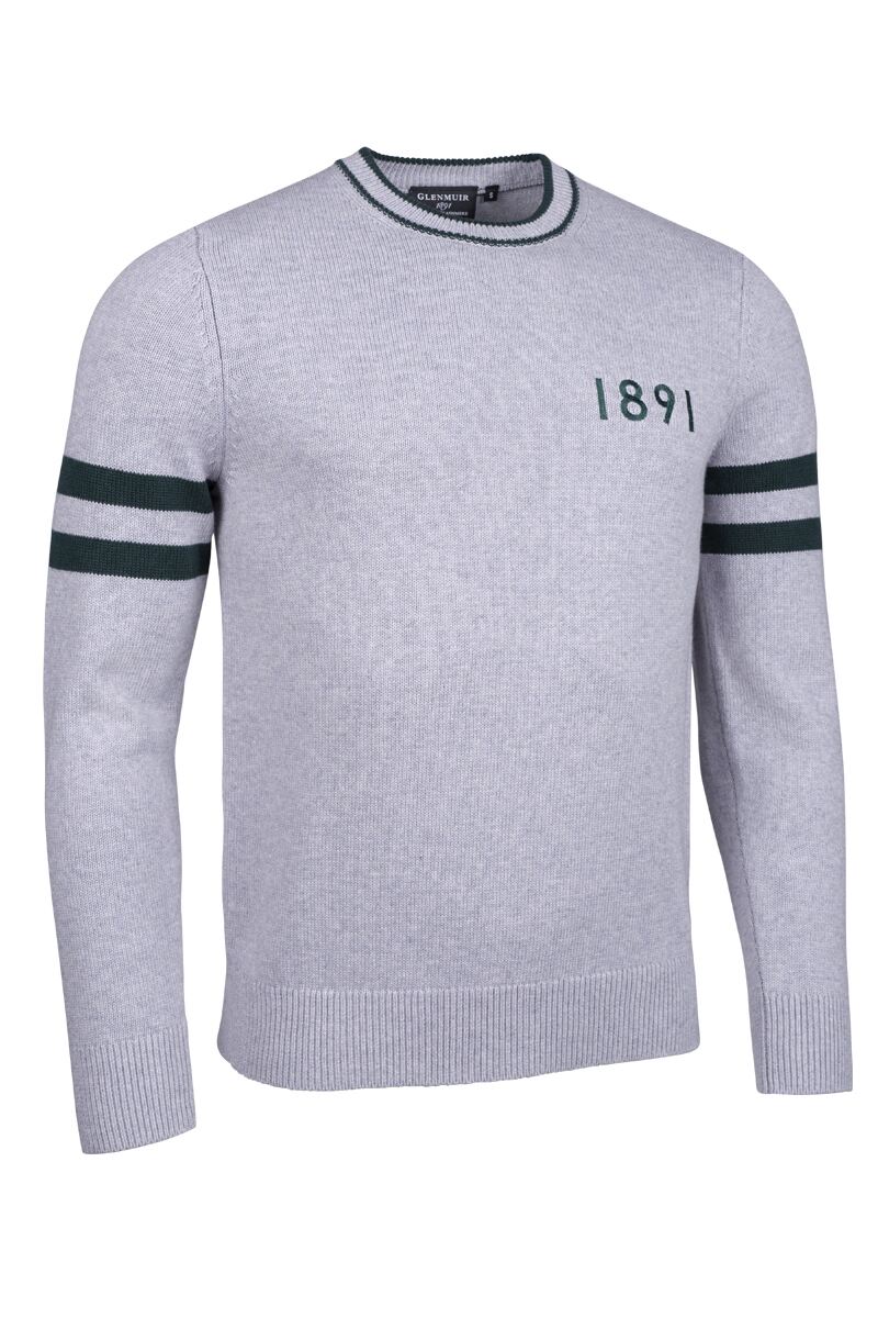 Mens and Ladies Crew Neck Sleeve Stripe Touch of Cashmere 1891 Heritage Sweater Light Grey Marl/Bottle XXL