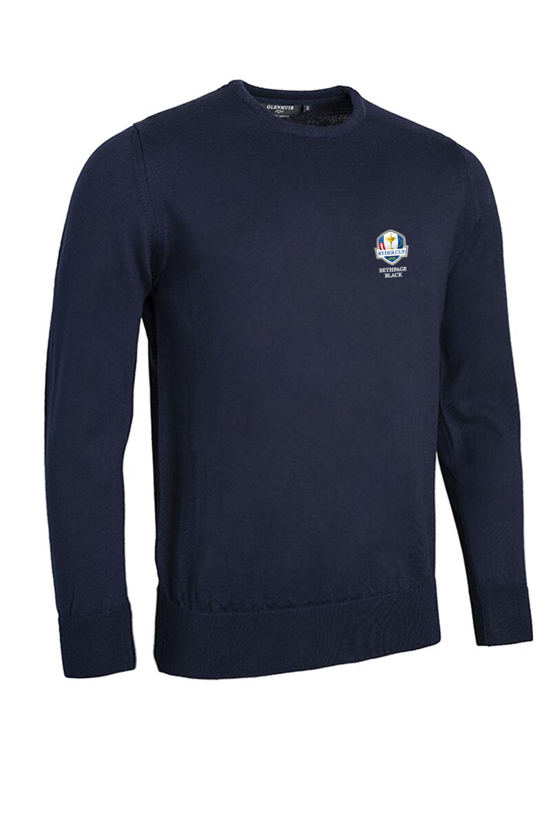 Official Ryder Cup 2025 Mens Crew Neck Merino Wool Golf Sweater Navy S