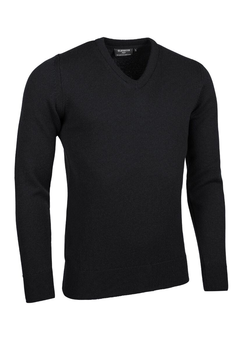 Mens V Neck Lambswool Golf Sweater Black L