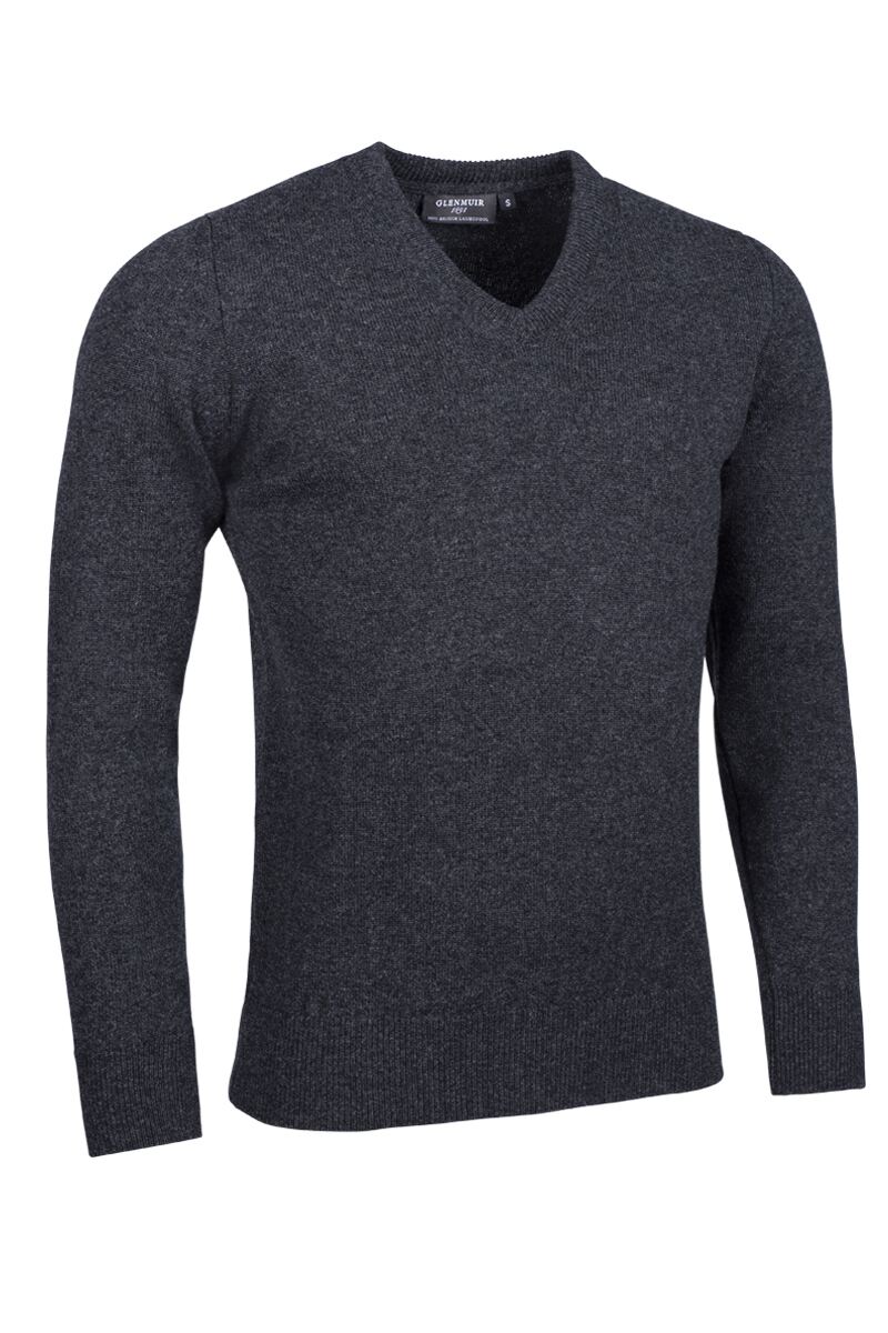 Mens V Neck Lambswool Golf Sweater Charcoal Marl M