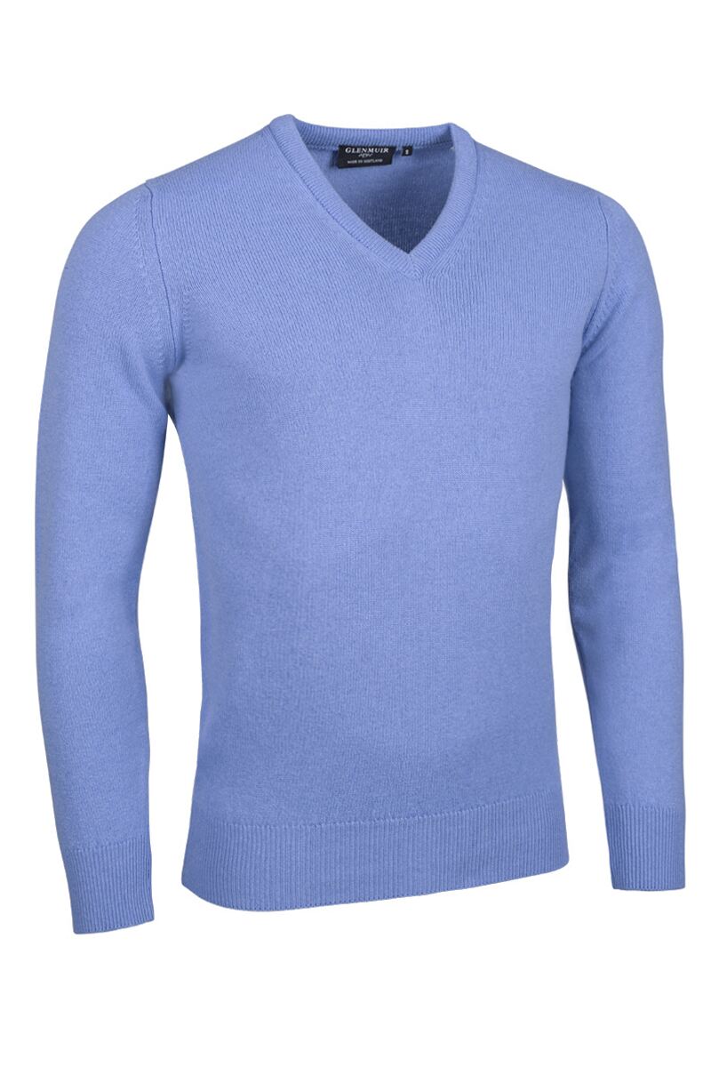 Mens V Neck Lambswool Golf Sweater Light Blue XL