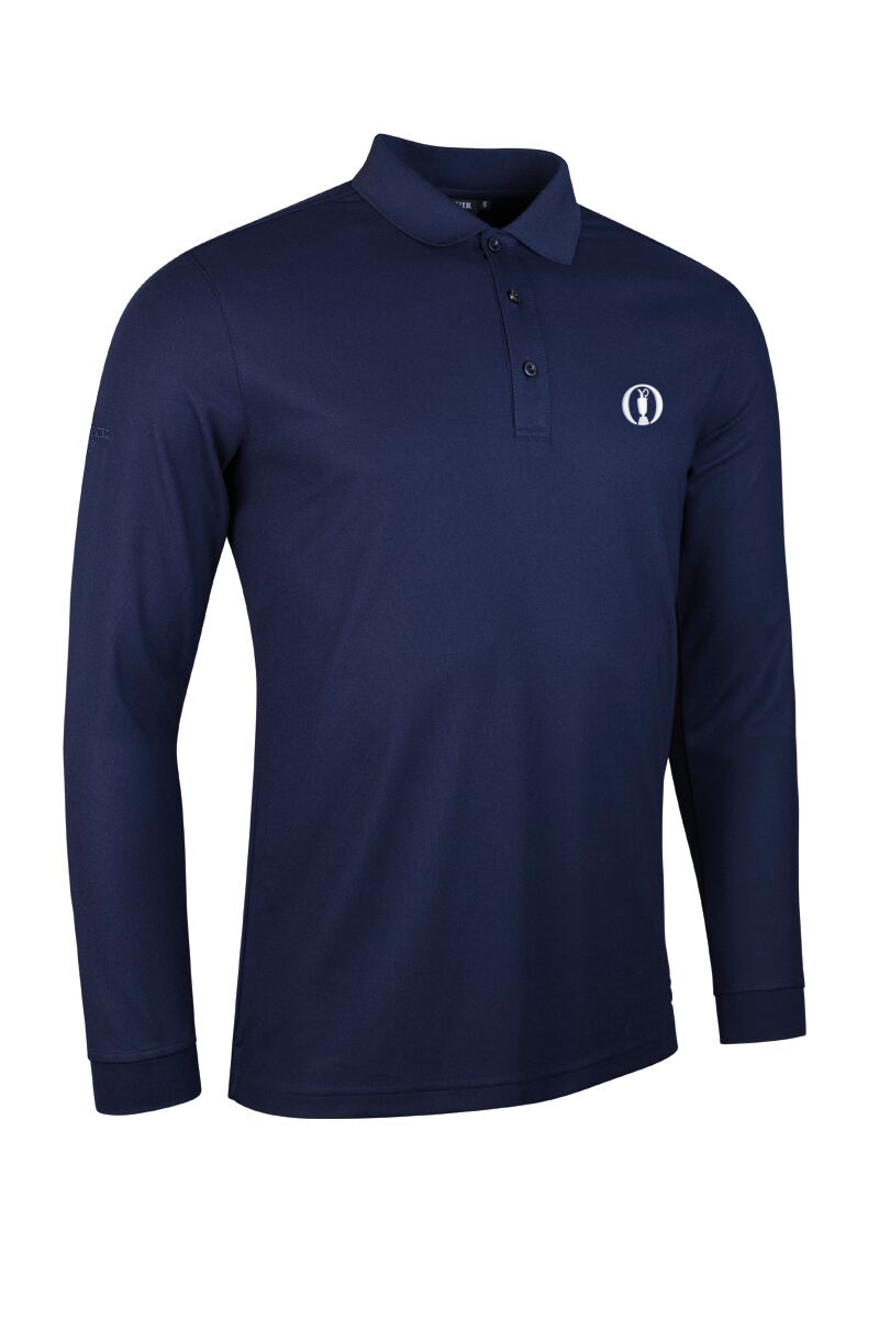 The Open Mens Long Sleeve Performance Pique Golf Polo Shirt Navy XL