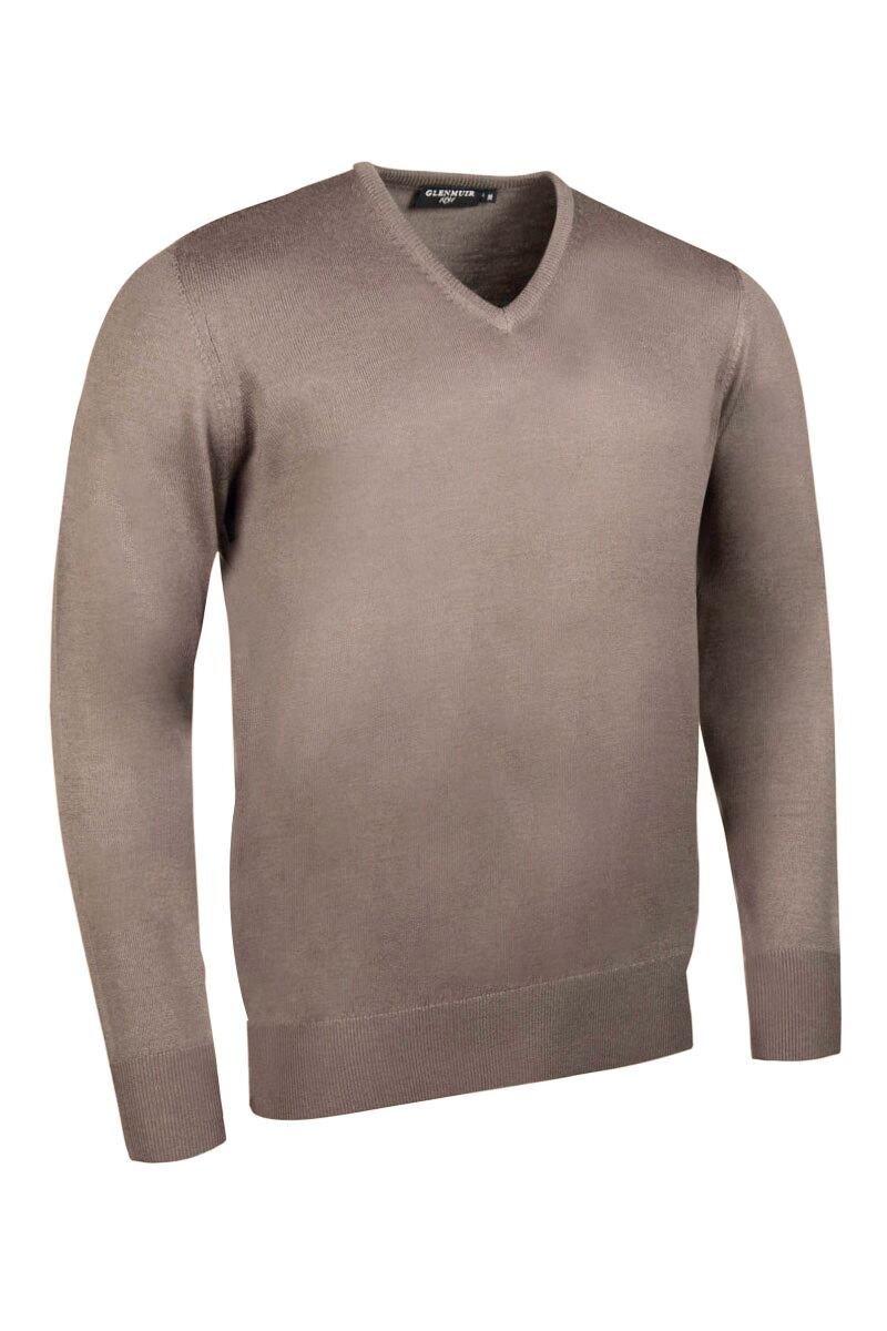 Mens V Neck Merino Wool Golf Sweater Sale Neutral Marl S