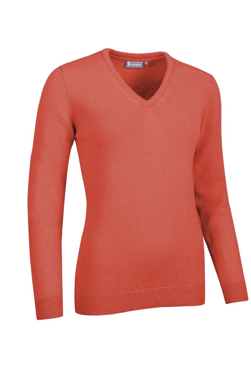 Ladies V Neck Lambswool Golf Sweater Apricot M