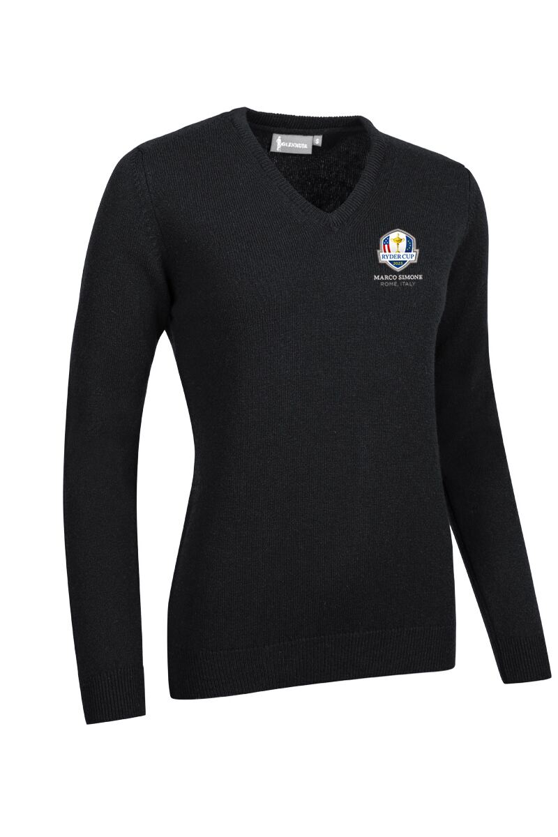 Official Ryder Cup 2025 Ladies V Neck Lambswool Golf Sweater Black M