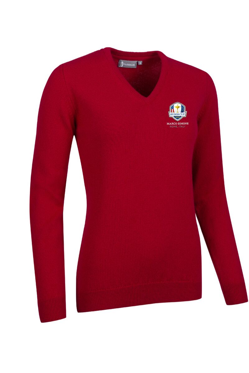 Official Ryder Cup 2025 Ladies V Neck Lambswool Golf Sweater Garnet L