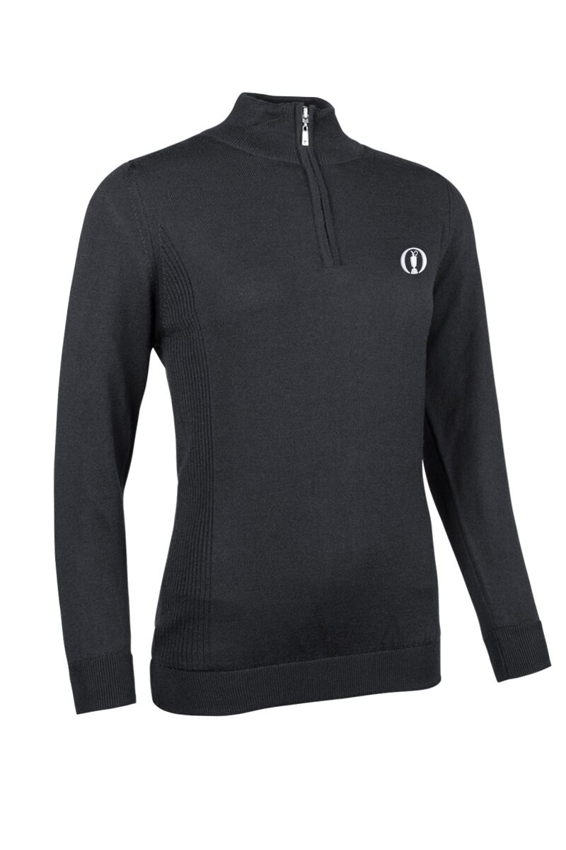 The Open Ladies Quarter Zip Water Repellent Lined Rib Merino Blend Golf Sweater Charcoal Marl XXL