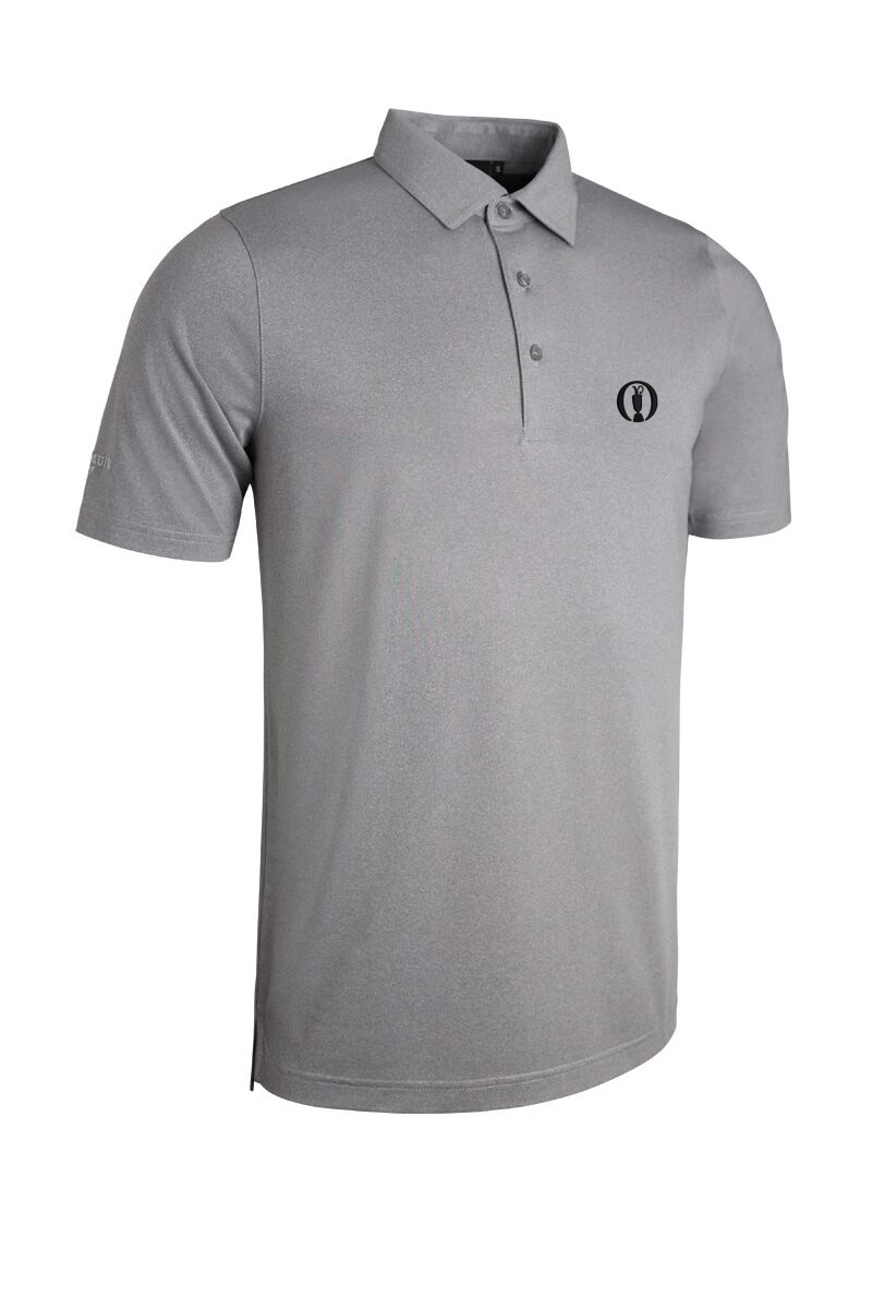 The Open Mens Tailored Collar Performance Golf Shirt Light Grey Marl XL