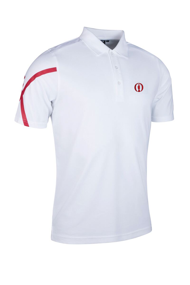 The Open Mens St George Cross Performance Golf Polo Shirt White/Garnet XS