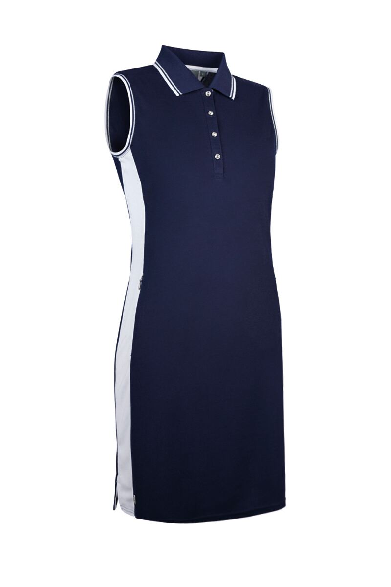 Ladies Lurex Tipped Performance Pique Golf Dress with Undershorts Navy S