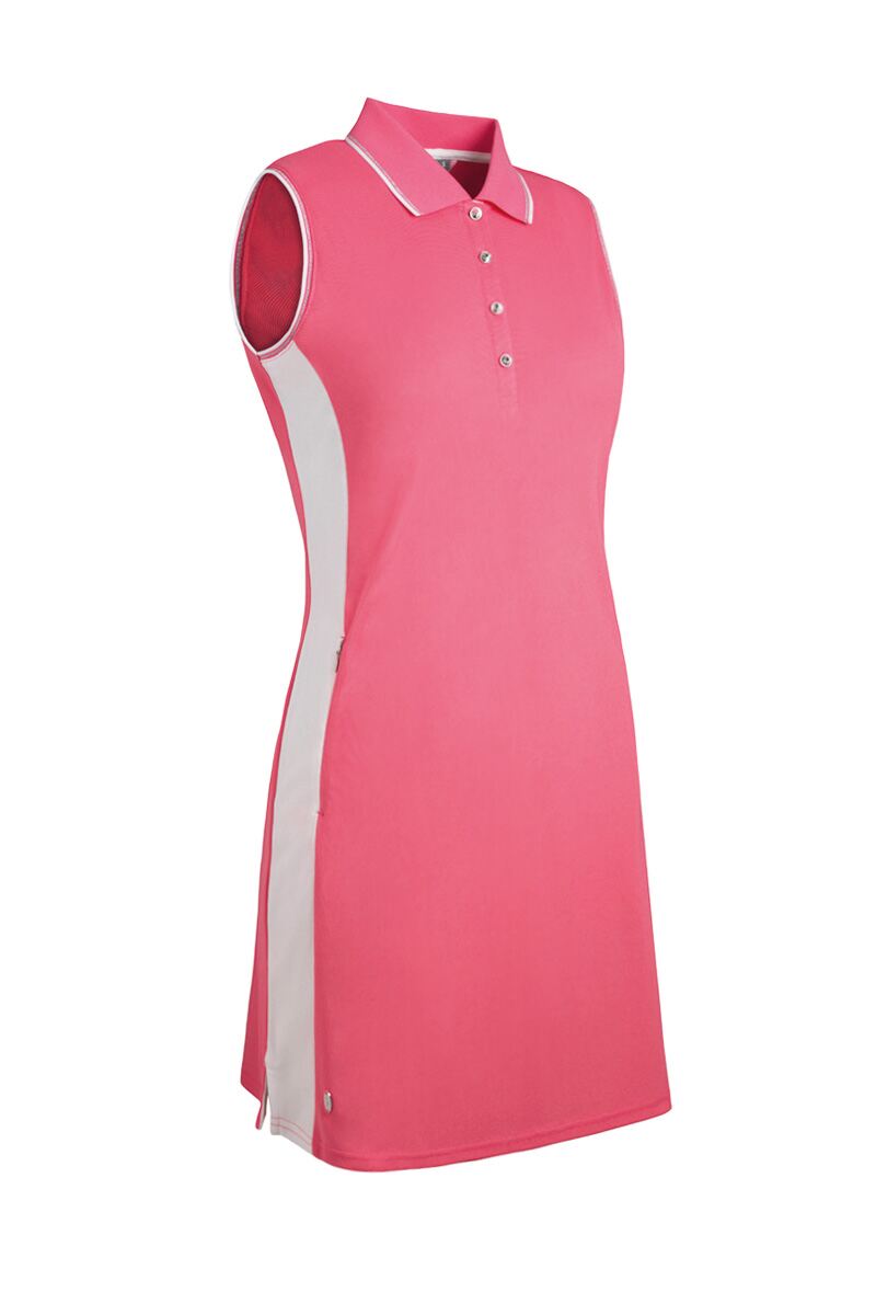 Ladies Lurex Tipped Performance Pique Golf Dress with Undershorts Sorbet XL