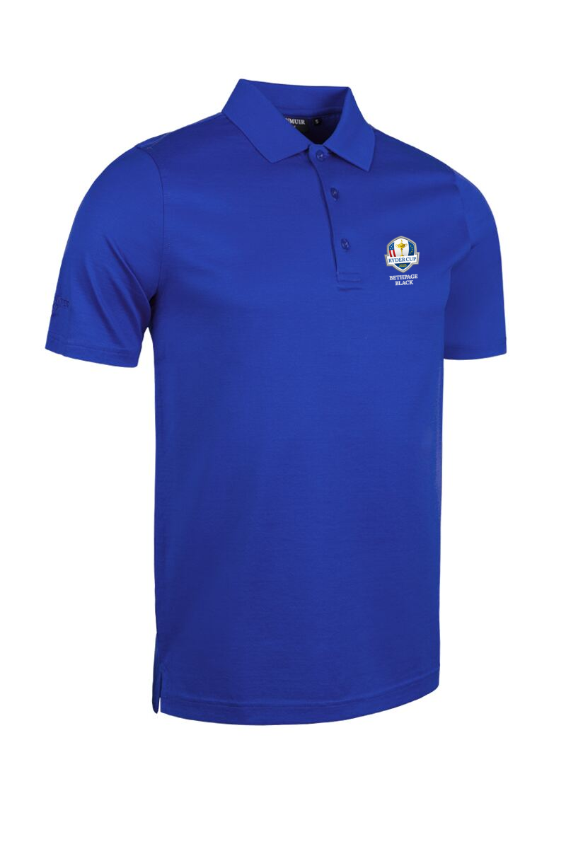Official Ryder Cup 2025 Mens Mercerised Golf Polo Shirt Ascot Blue L