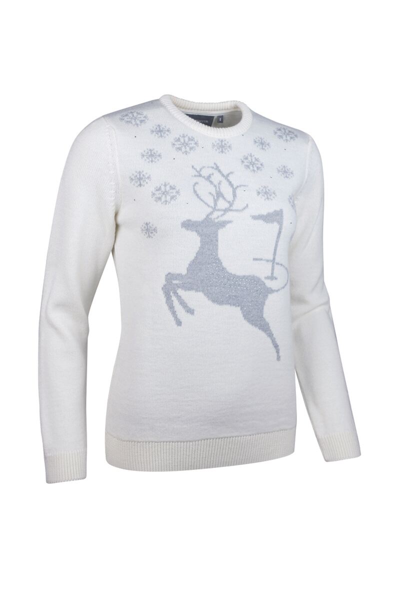Ladies Diamante Stag Merino Blend Christmas Knitwear Sale Ivory/Light Grey M