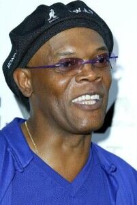 Samuel L Jackson opted for blue golf clothing during a celebrity match.