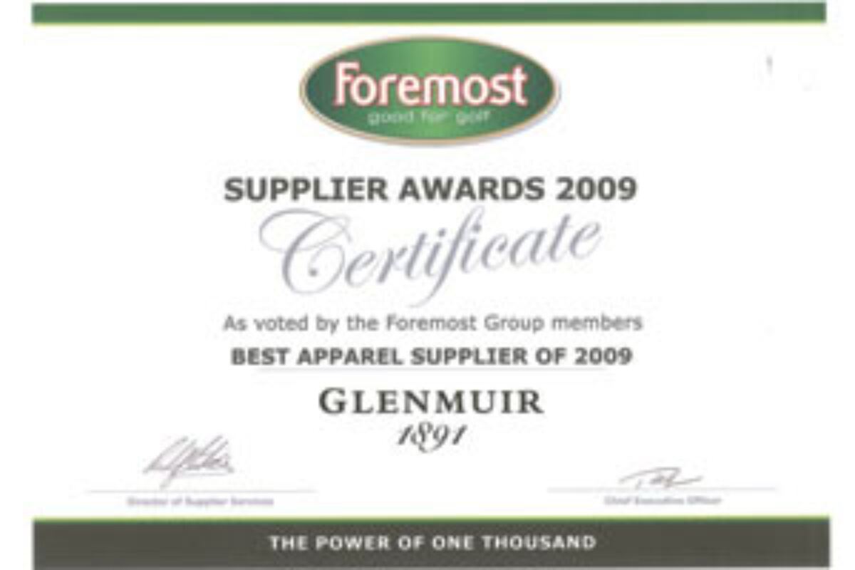 Glenmuir Is Named ‘Apparel Supplier Of 2009’ By Foremost