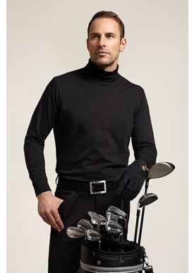 MENS ROLL NECK LONG SLEEVE COTTON SHIRT >