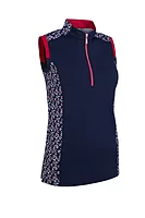 g.ALICE Printed Zip Sleeveless Performance Golf Shirt - Navy/Garnet Flowers