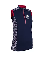 g.RYDER CUP ALICE Ryder Cup Printed Zip Sleeveless Performance Golf Shirt - Navy/Garnet Flowers