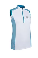 g.RYDER CUP ALICE Ryder Cup Printed Zip Sleeveless Performance Golf Shirt - White/Lagoon Gingham